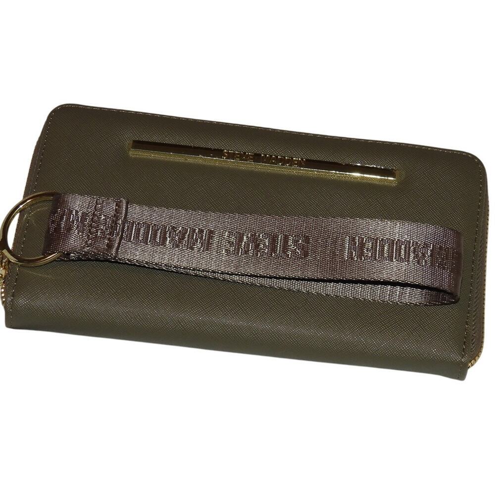 Steve Madden Bzip-Web Zip Around Wallet Wristlet Olive Green